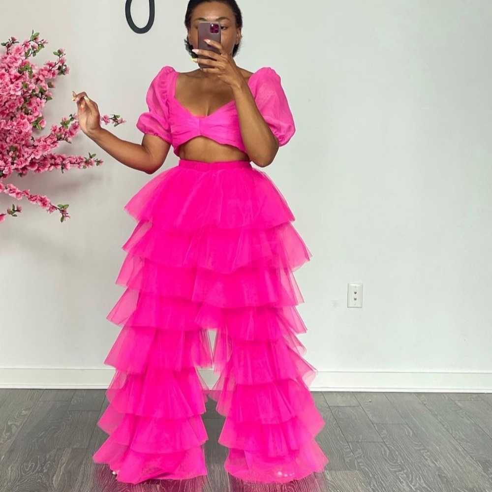 Pink tulle orchid pants